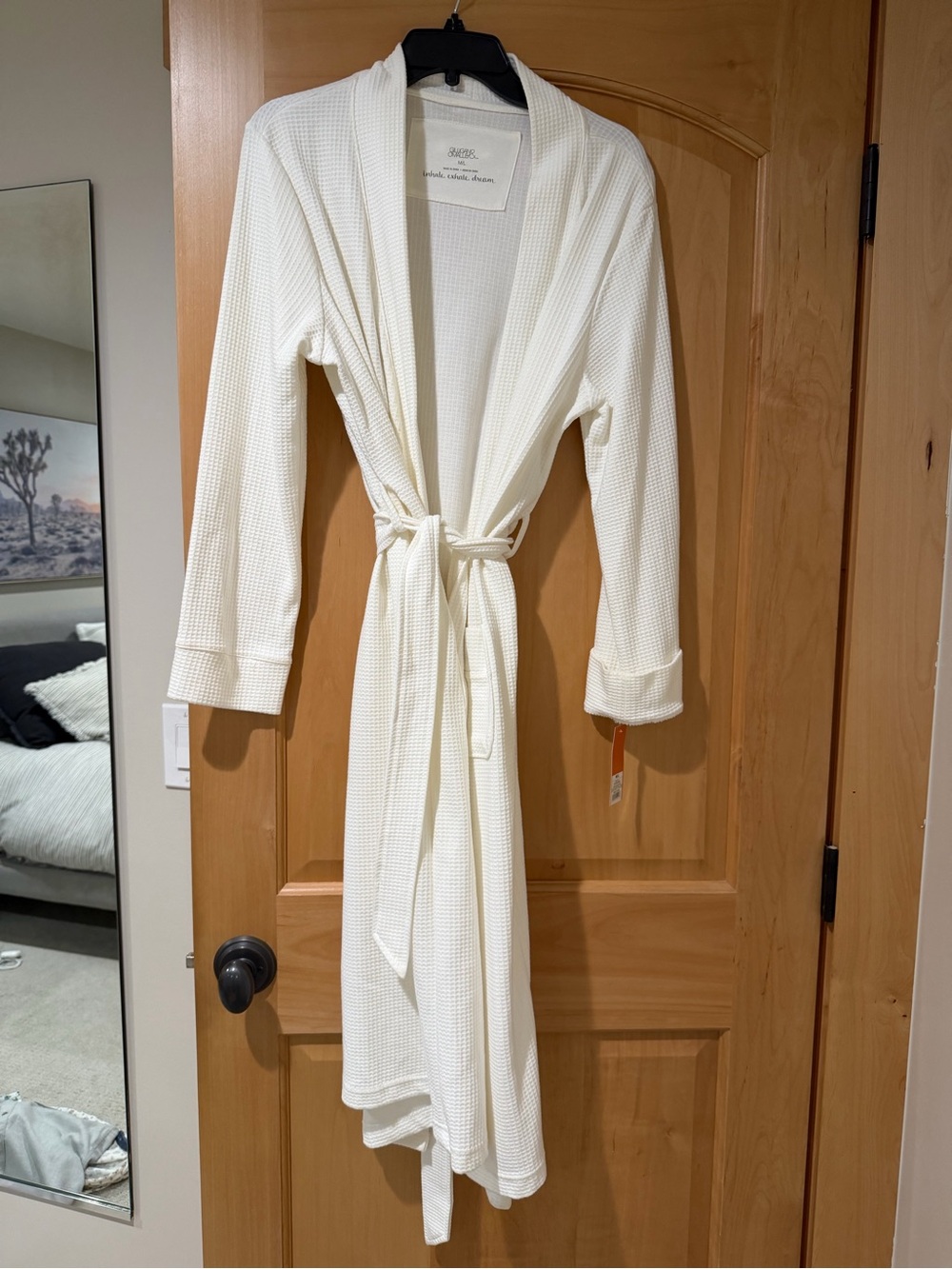 Gilligan & O'Malley Cream Waffle-Knit Long Robe